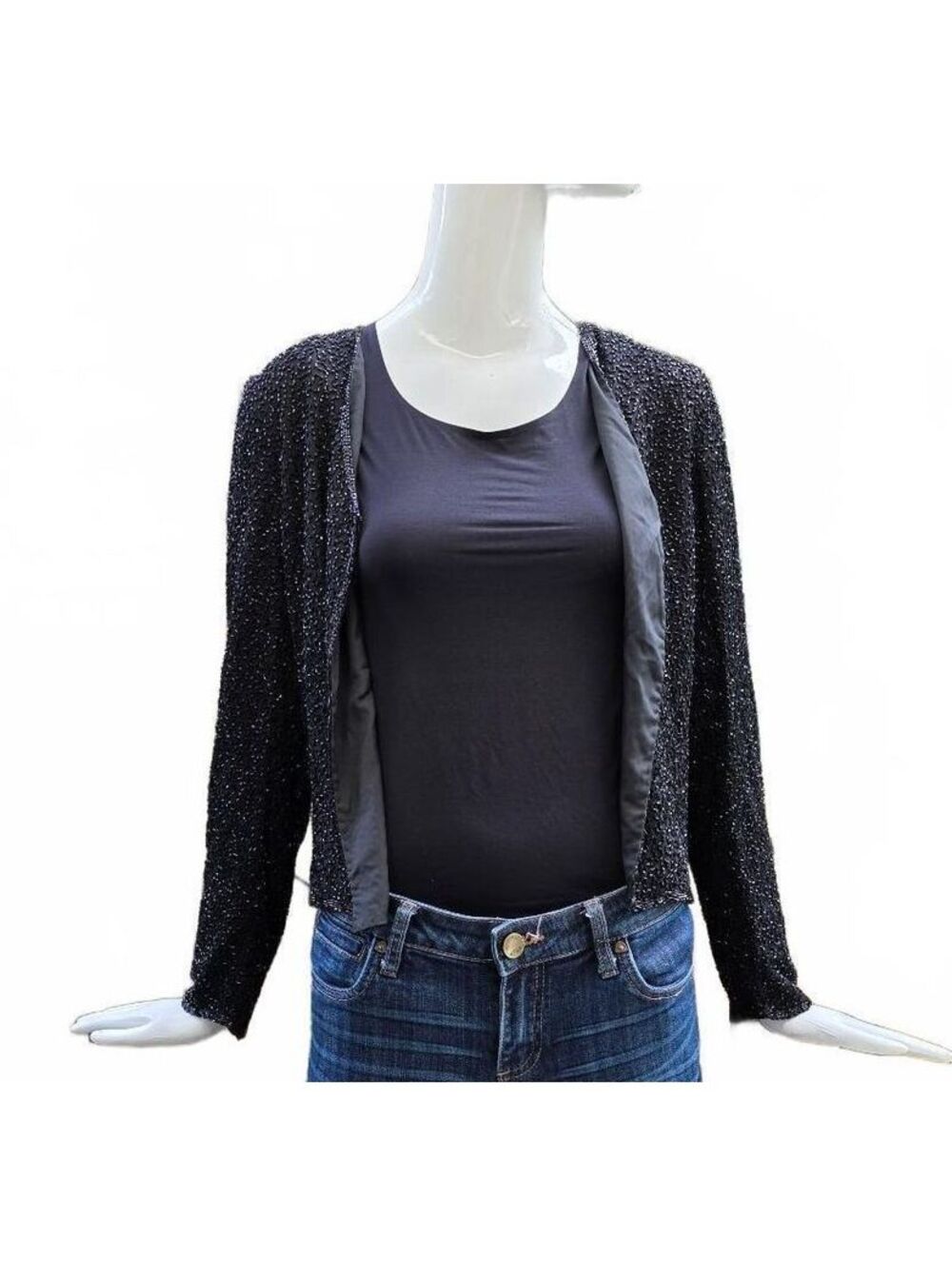 Holt Renfrew Vintage Heavily Beaded Black Silk Jacket Lined Small - Picture 8 of 10